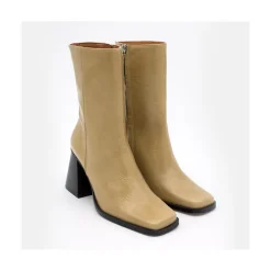 ANGEL ALARCON Oconnor - Botin De Piel Brillante Con Tacon Ancho Con Cremallera New