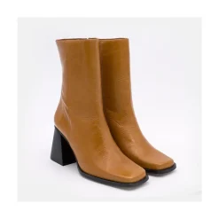 ANGEL ALARCON Oconnor - Botin De Piel Brillante Con Tacon Ancho Con Cremallera Sale
