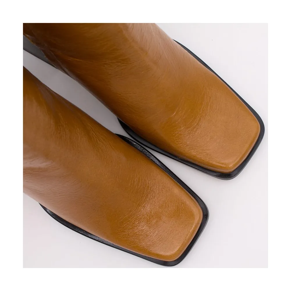 ANGEL ALARCON Oconnor - Botin De Piel Brillante Con Tacon Ancho Con Cremallera Sale