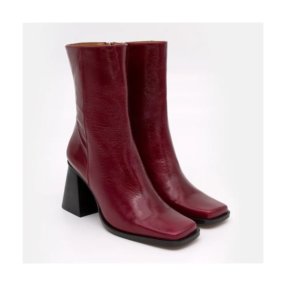 ANGEL ALARCON Oconnor - Botin De Piel Brillante Con Tacon Ancho Con Cremallera Clearance