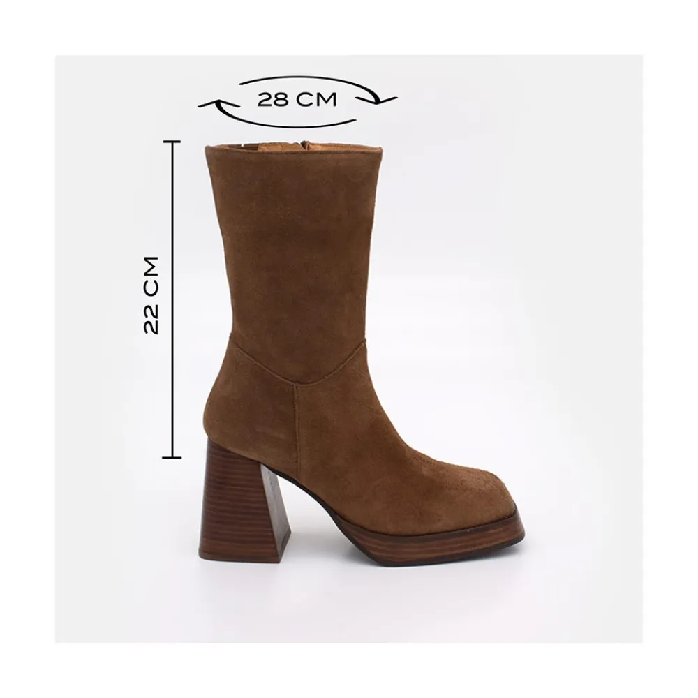 ANGEL ALARCON Olama - Botas De Mujer Comodas De Ante Con Tacon Chunky Y Plataforma Discount