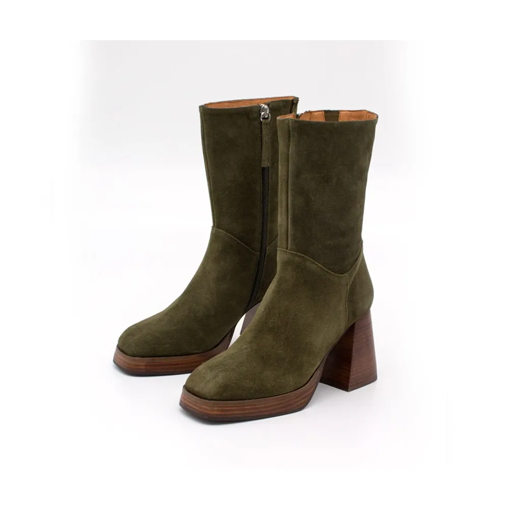 ANGEL ALARCON Olama - Botas De Mujer Comodas De Ante Con Tacon Chunky Y Plataforma Clearance