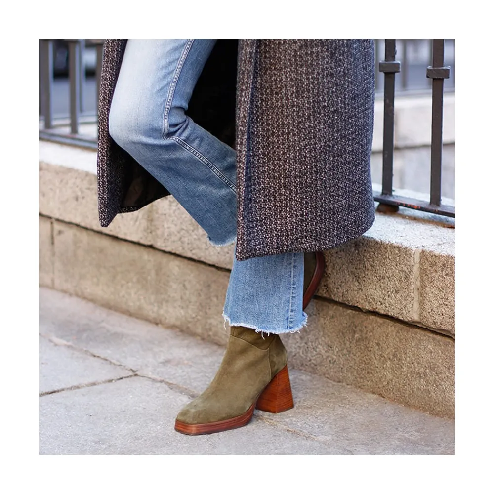 ANGEL ALARCON Olama - Botas De Mujer Comodas De Ante Con Tacon Chunky Y Plataforma Clearance