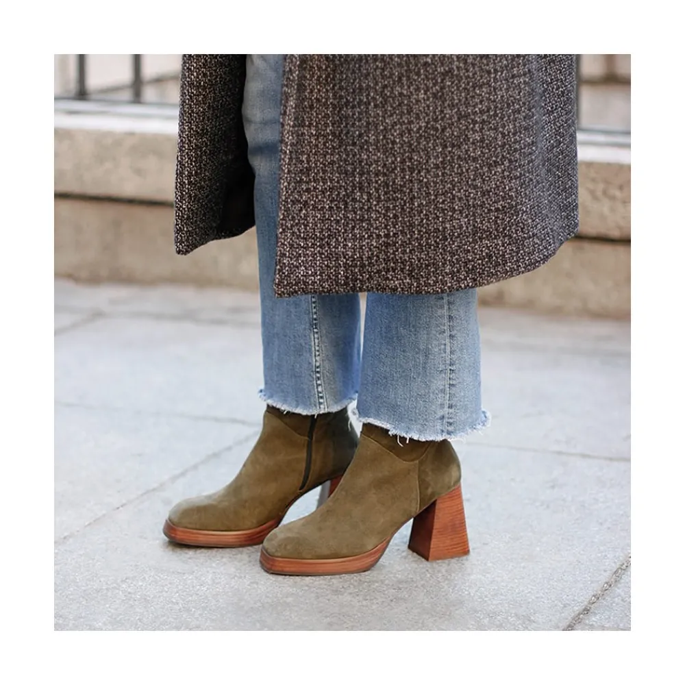 ANGEL ALARCON Olama - Botas De Mujer Comodas De Ante Con Tacon Chunky Y Plataforma Clearance