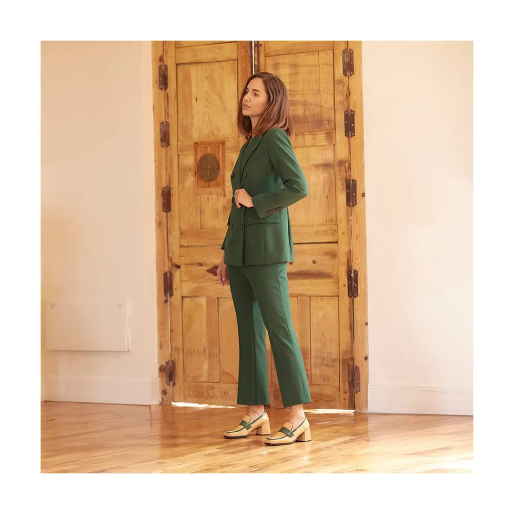 ANGEL ALARCON Peggy - Mocasin De Piel Brillante Duotono Con Tacon Ancho Clearance