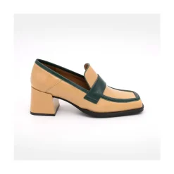 ANGEL ALARCON Peggy - Mocasin De Piel Brillante Duotono Con Tacon Ancho Clearance