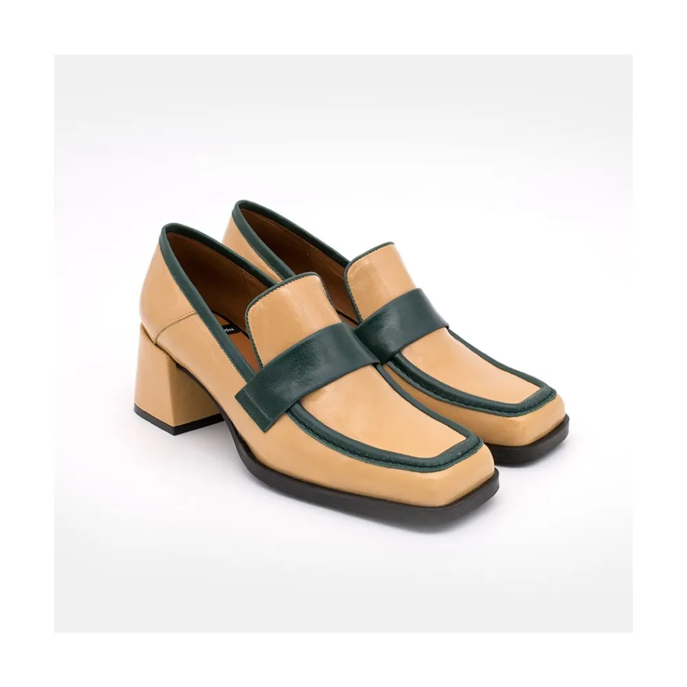 ANGEL ALARCON Peggy - Mocasin De Piel Brillante Duotono Con Tacon Ancho Clearance