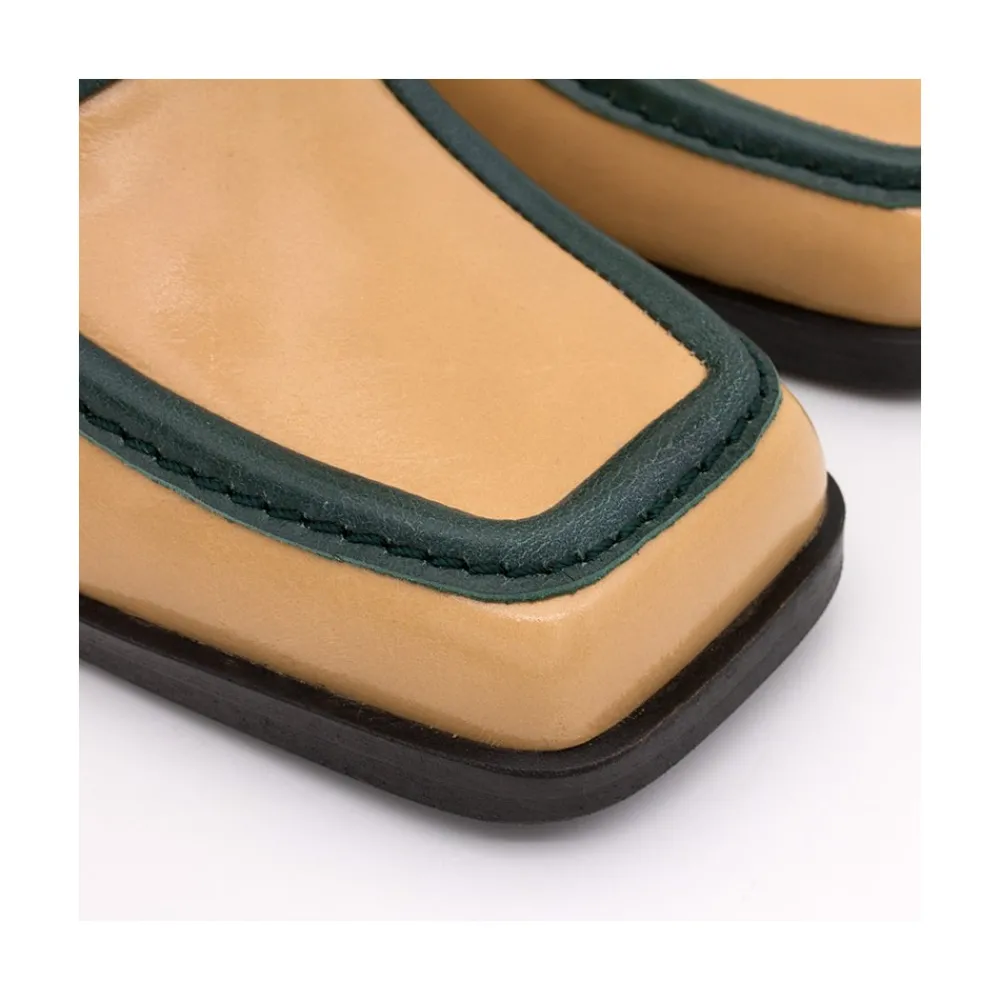 ANGEL ALARCON Peggy - Mocasin De Piel Brillante Duotono Con Tacon Ancho Clearance