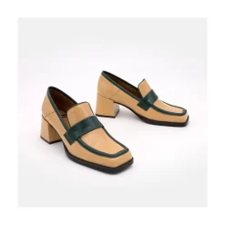 ANGEL ALARCON Peggy - Mocasin De Piel Brillante Duotono Con Tacon Ancho Clearance