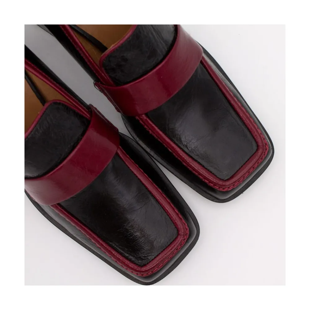 ANGEL ALARCON Peggy - Mocasin De Piel Brillante Duotono Con Tacon Ancho Hot
