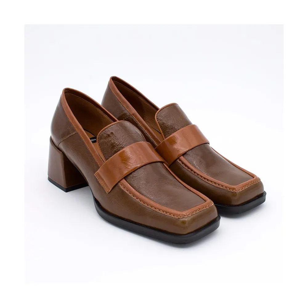 ANGEL ALARCON Peggy - Mocasin De Piel Brillante Duotono Con Tacon Ancho Best