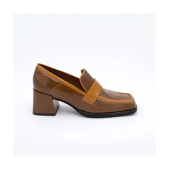 ANGEL ALARCON Peggy - Mocasin De Piel Brillante Duotono Con Tacon Ancho Discount