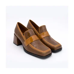 ANGEL ALARCON Peggy - Mocasin De Piel Brillante Duotono Con Tacon Ancho Discount