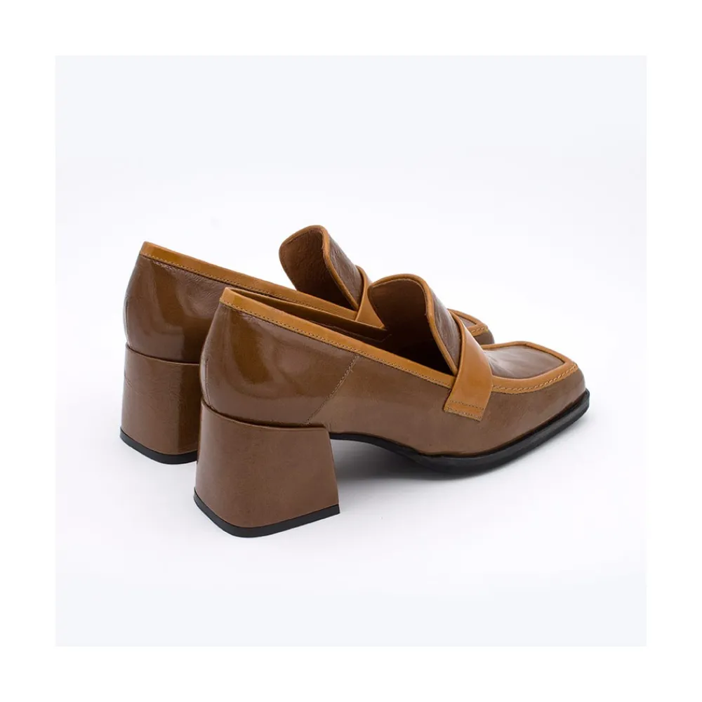 ANGEL ALARCON Peggy - Mocasin De Piel Brillante Duotono Con Tacon Ancho Discount