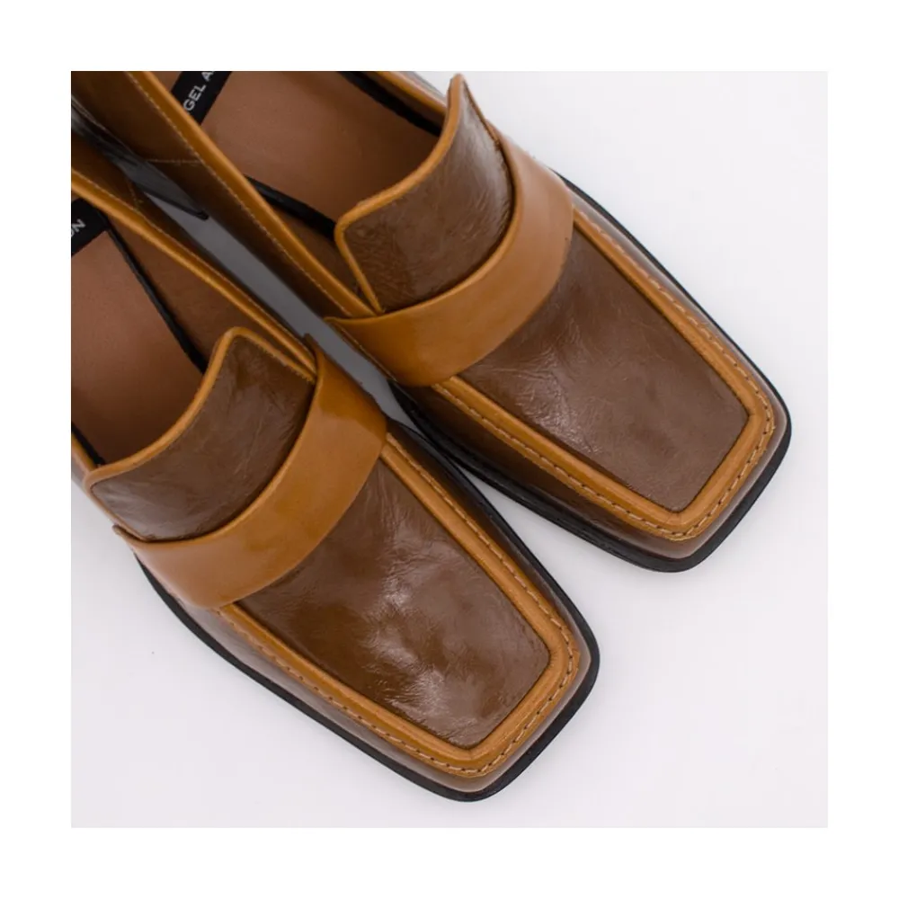 ANGEL ALARCON Peggy - Mocasin De Piel Brillante Duotono Con Tacon Ancho Discount