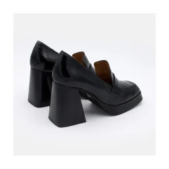 ANGEL ALARCON Tular - Mocasines De Mujer De Piel Brillante Con Tacon Alto Y Plataforma Negros