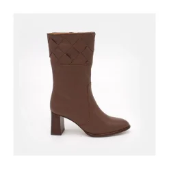 ANGEL ALARCON Xaya - Botin De Piel Con Tacon Alto De Puntera Redonda Clearance