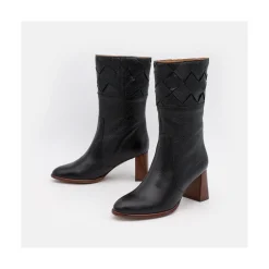 ANGEL ALARCON Xaya - Botin De Piel Con Tacon Alto De Puntera Redonda Discount