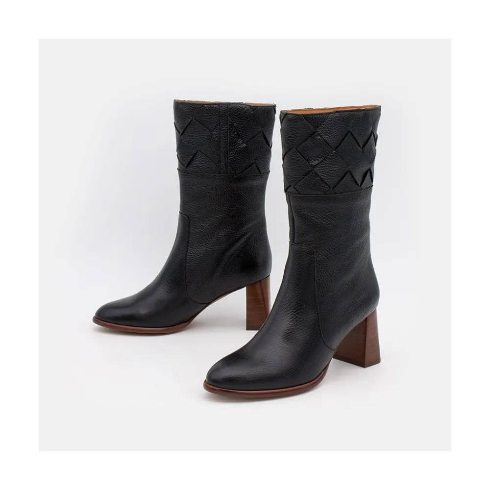 ANGEL ALARCON Xaya - Botin De Piel Con Tacon Alto De Puntera Redonda Discount