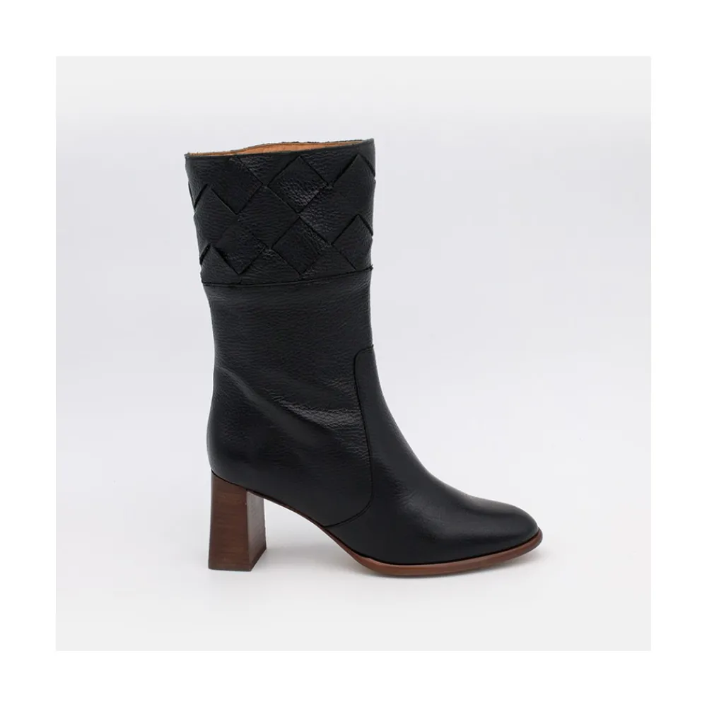 ANGEL ALARCON Xaya - Botin De Piel Con Tacon Alto De Puntera Redonda Discount